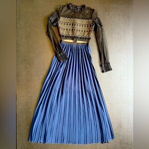 Endless Rose Black Lace Dress with Blue Pleated Skirt| XS